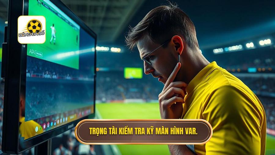 Trọng tài xem màn hình VAR bao lâu? Phân tích chi tiết về quy trình công nghệ trong bóng đá 3 Trọng tài kiểm tra kỹ màn hình VAR.